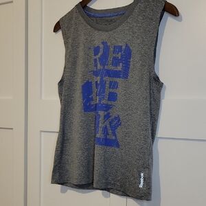 Reebok Gray Sleeveless Tank Top with Blue Graphic Print